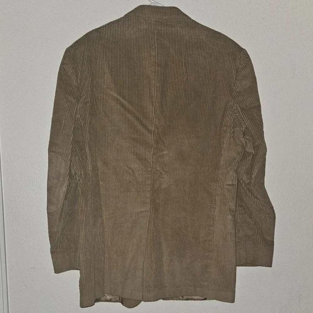 Lands End Brown Corduroy Blazer Jacket Men's 43L Elbow Patches Wood Buttons